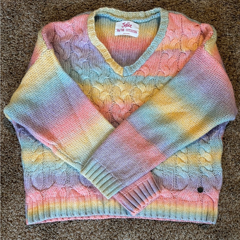 Girl’s Justice Rainbow Cropped Sweater Size 16-18